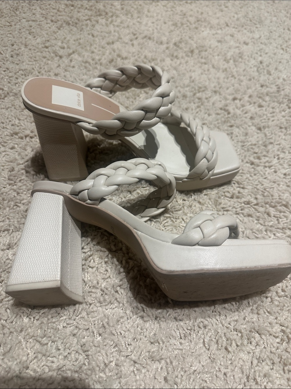 Dolce Vita Braided Double-Strap Block Heel Sandals in Cream
